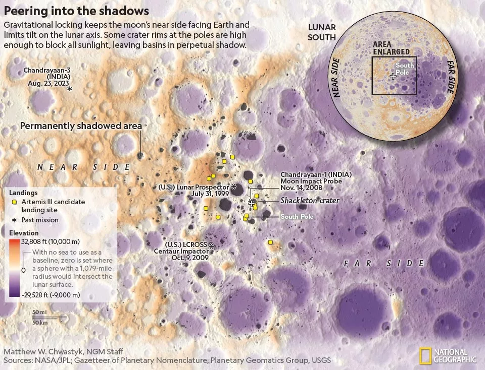 تصویر ناسا از قطب جنوب ماه، محل احتمالی فرود آرتمیس.webp
