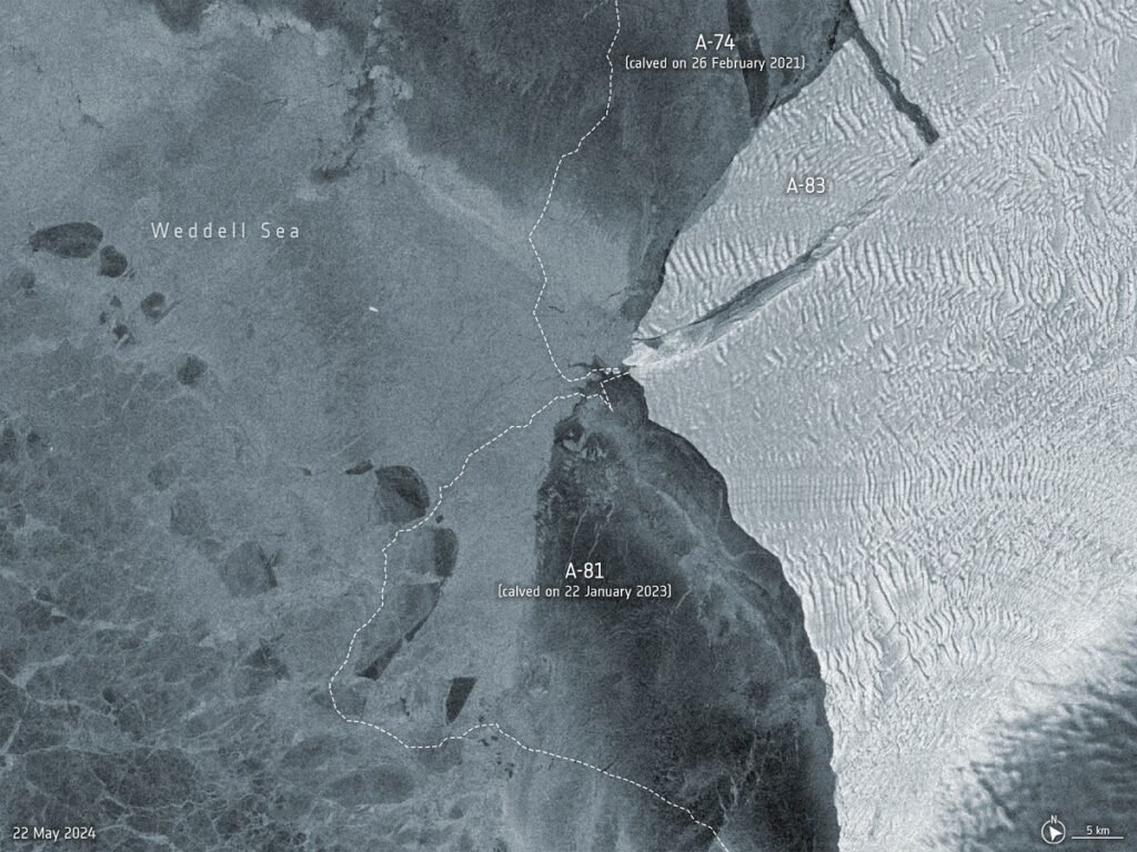 1716846417 469 کوه یخ غول‌پیکر 380 کیلومترمربعی از جنوبگان جدا شد تاشکن