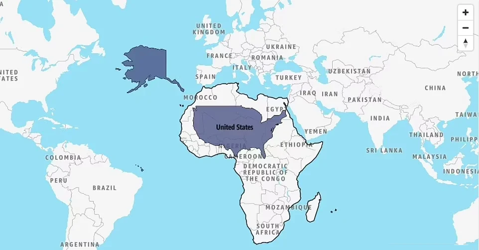 ابزار قیاس MyLifeElsewhere چیست؟_تاشکن 58 مقایسه ابعاد واقعی کشورها و قارهها با یکدیگر