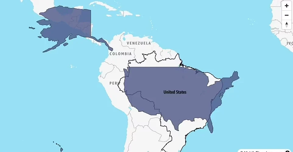 ابزار قیاس MyLifeElsewhere چیست؟_تاشکن 65 مقایسه ابعاد واقعی کشورها و قارهها با یکدیگر