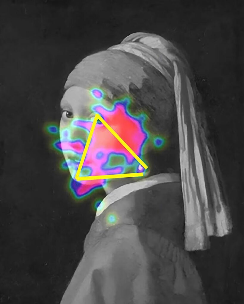 نقاشی «دختری با گوشواره مروارید» اثر یوهانس فرمیر نگاه مخاطب را در یک مثلث متمرکز می‌کند.